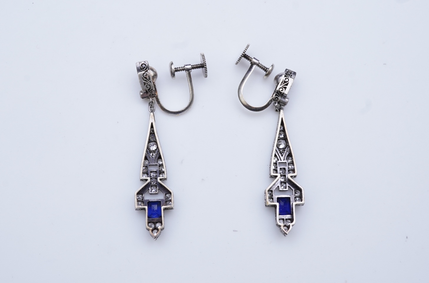 A pair of Art Deco sapphire earrings, early 20th century